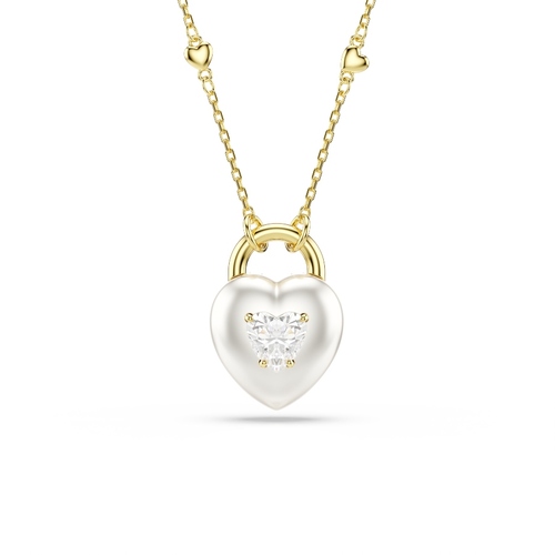 Pendant, Mixed cuts, Heart, White, Gold-tone plated Idyllia Swarovski