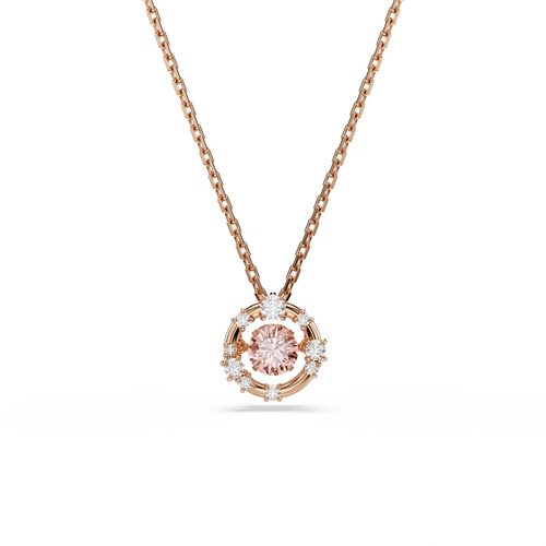 Pendant, Round cut, Dancing stone, Pink, Rose gold-tone plated Constella Swarovski