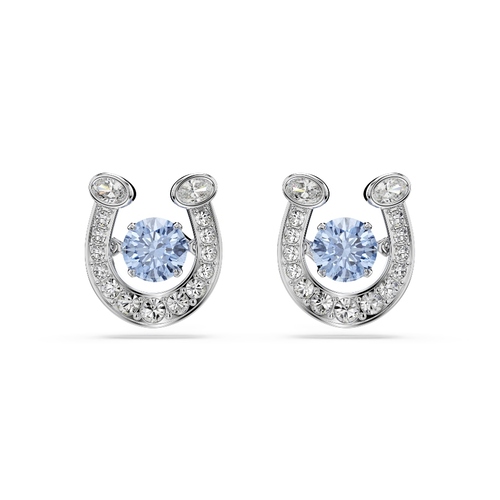 Stud earrings, Round cut, Pavé, Horse shoe, Blue, Rhodium plated Symbolic Swarovski