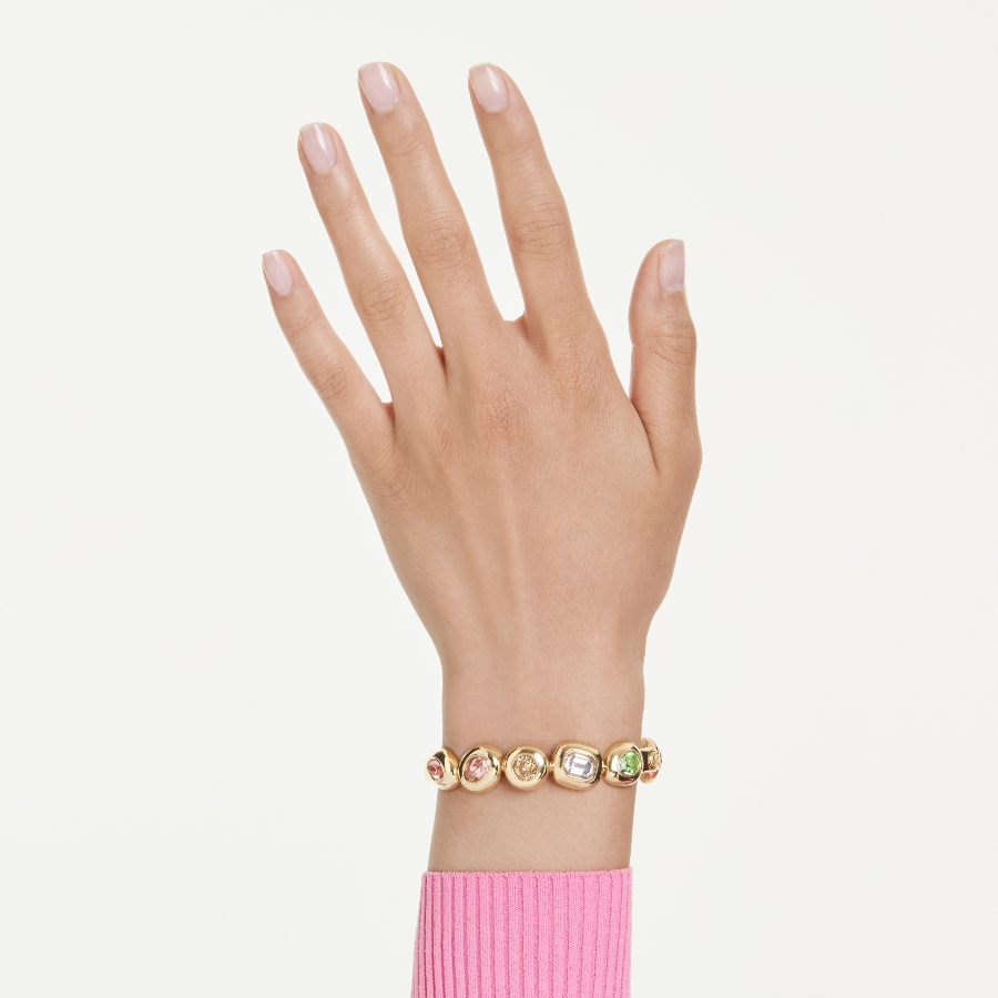 Жёсткий браслет, Разные огранки, разноцветный, Покрытие оттенка золота Gema Swarovski 6