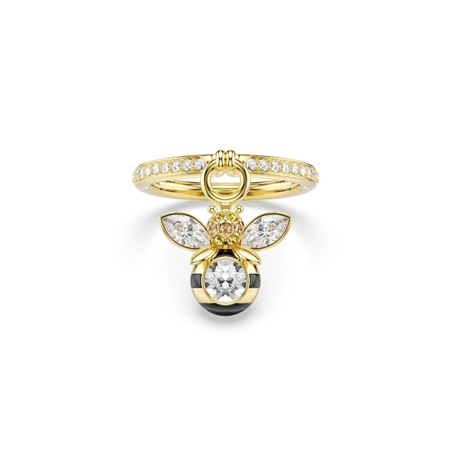 Motif ring, Mixed cuts, Bee, Multicolored, Gold-tone plated