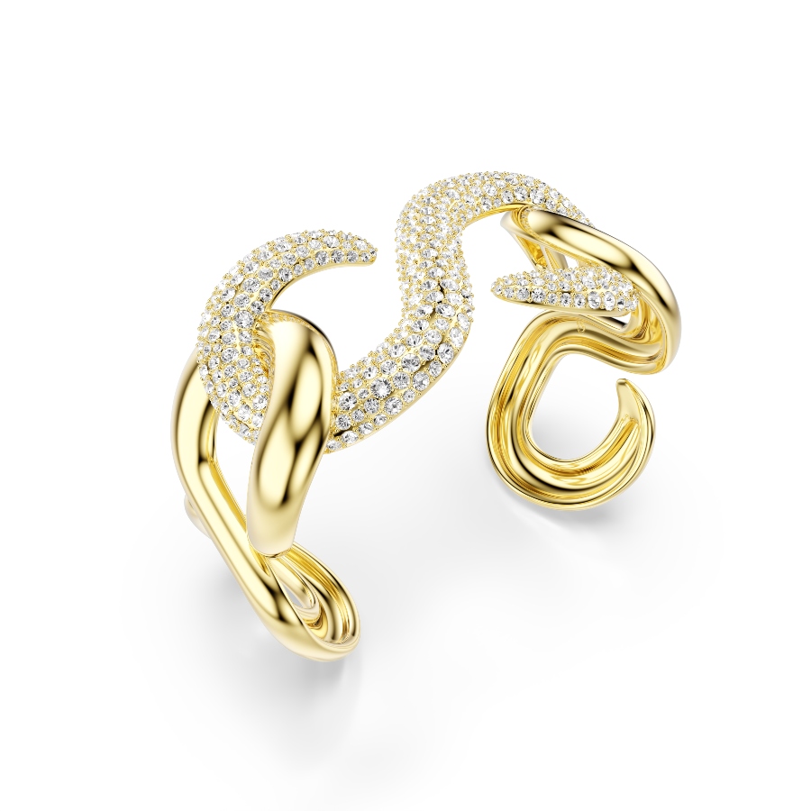 Браслет-кафф, Круглая огранка, Белая, Покрытие оттенка золота Dextera Swarovski 3