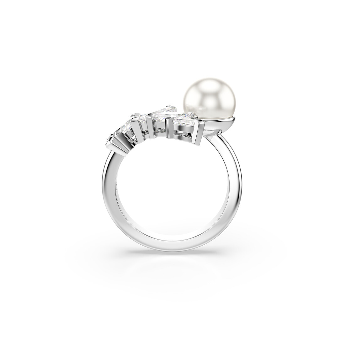 Open ring, Crystal pearl, Marquise cut, White, Rhodium plated Mesmera Swarovski 3