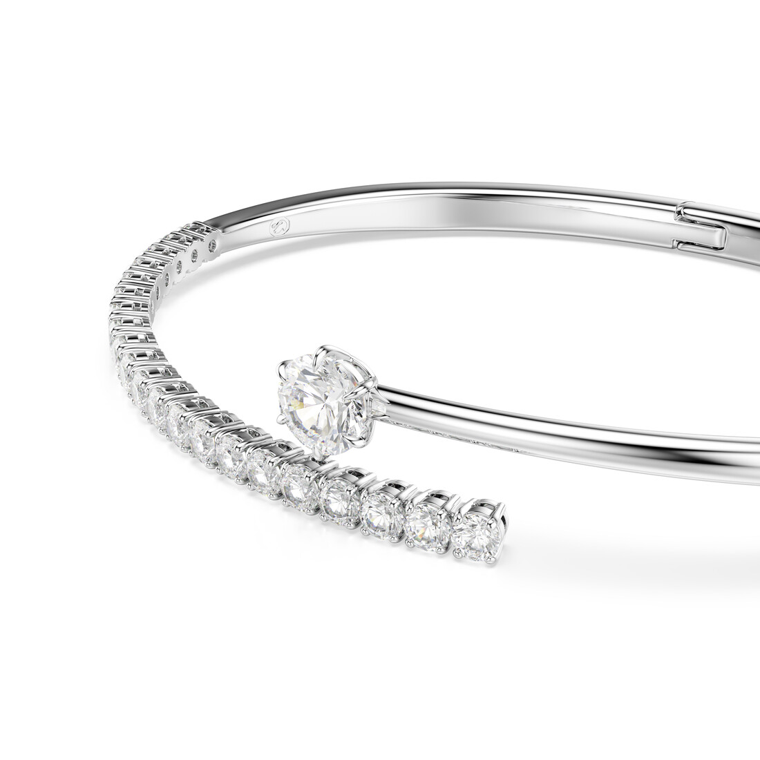 Bangle, Round cut, White, Rhodium plated Matrix Swarovski 2