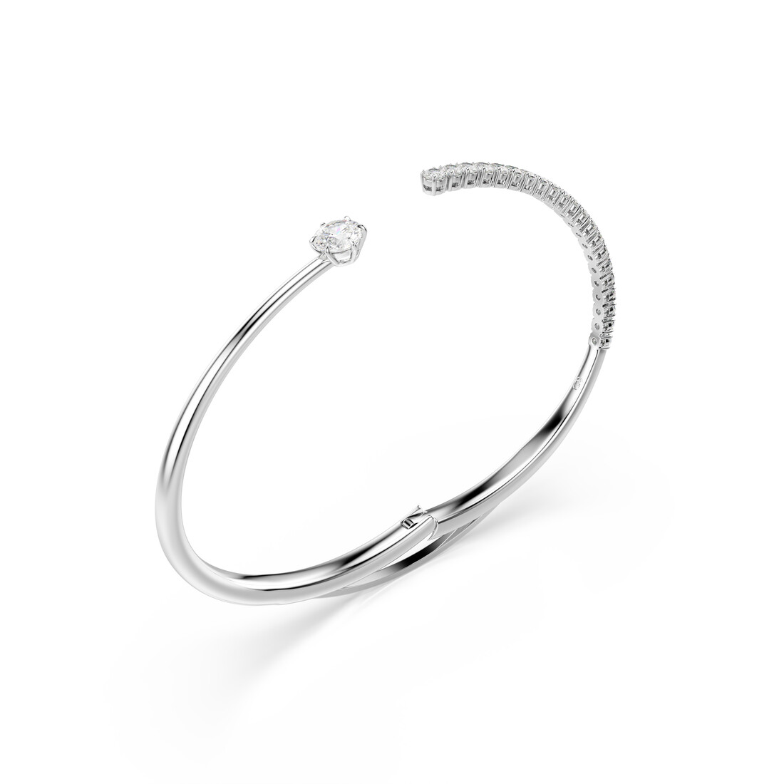 Bangle, Round cut, White, Rhodium plated Matrix Swarovski 3