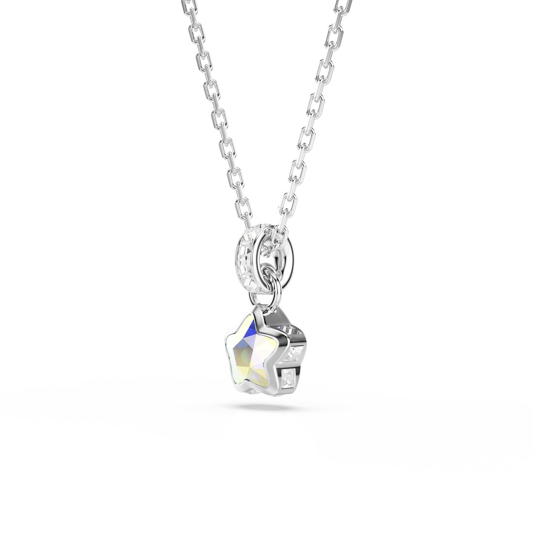Pendant, Mixed cuts, Star, White, Rhodium plated Chroma Swarovski 3