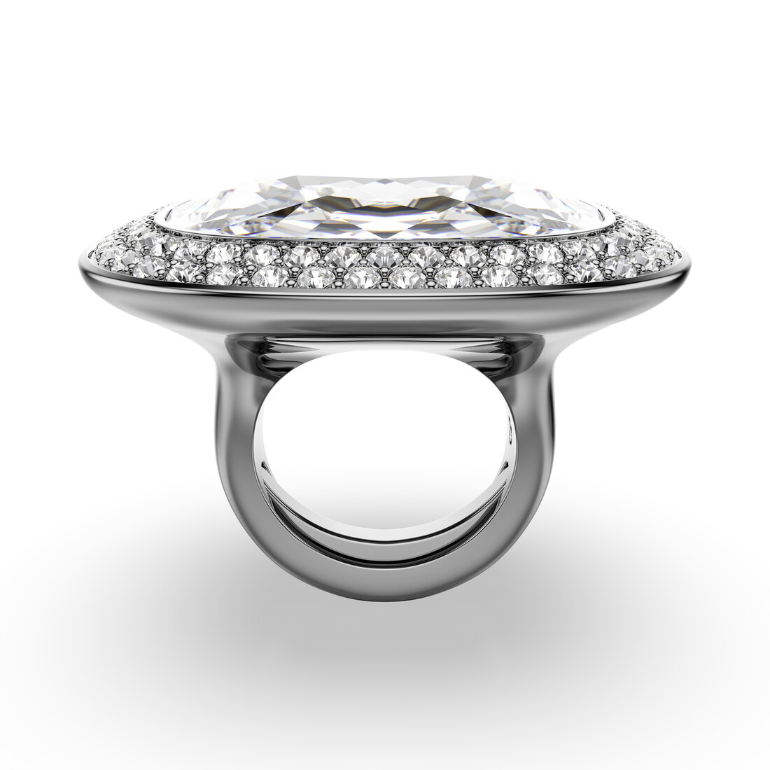 Cocktail ring, Cushion cut, White, Ruthenium plated Una Swarovski 3