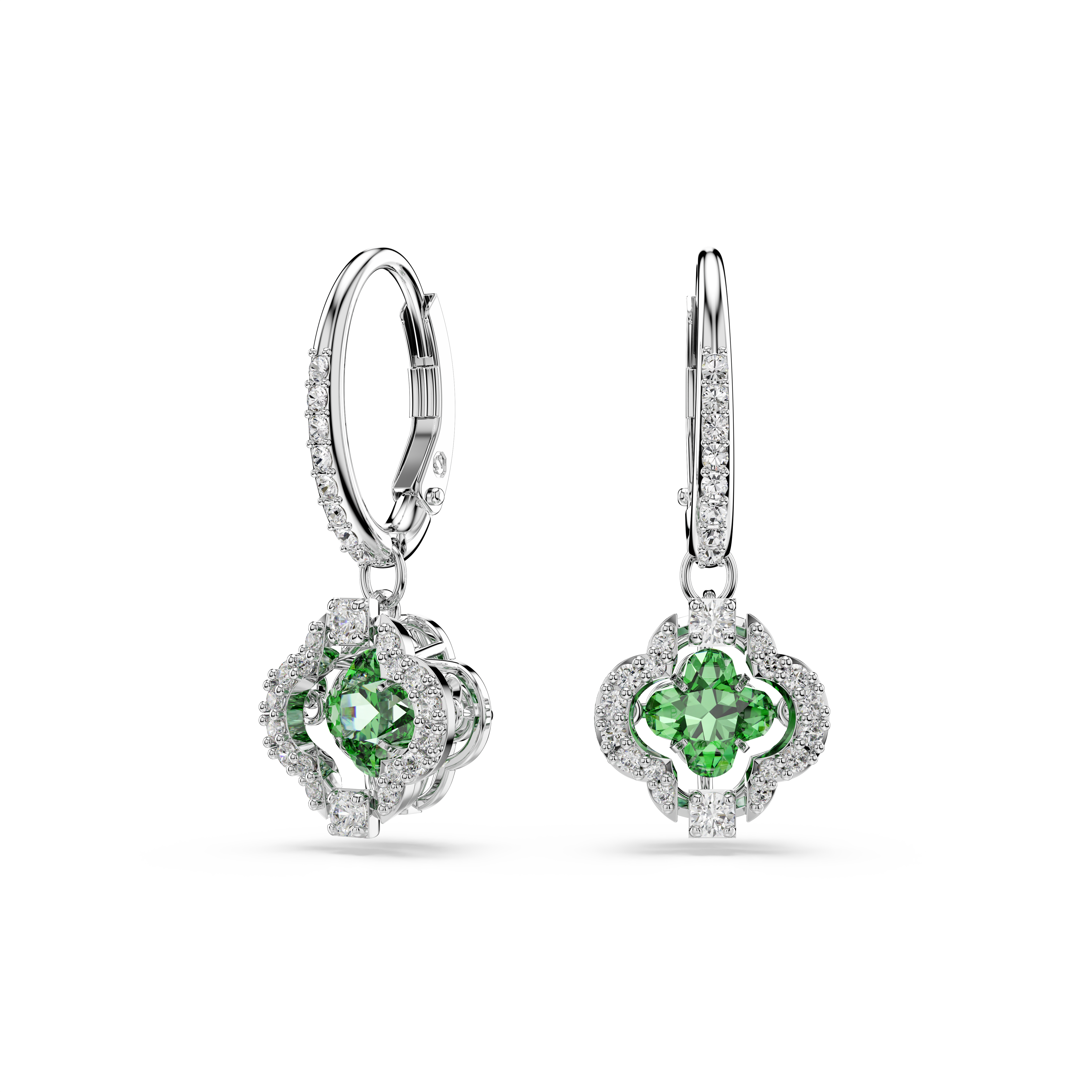 Drop earrings, Mixed cuts, Green, Rhodium plated Una Angelic Swarovski 2