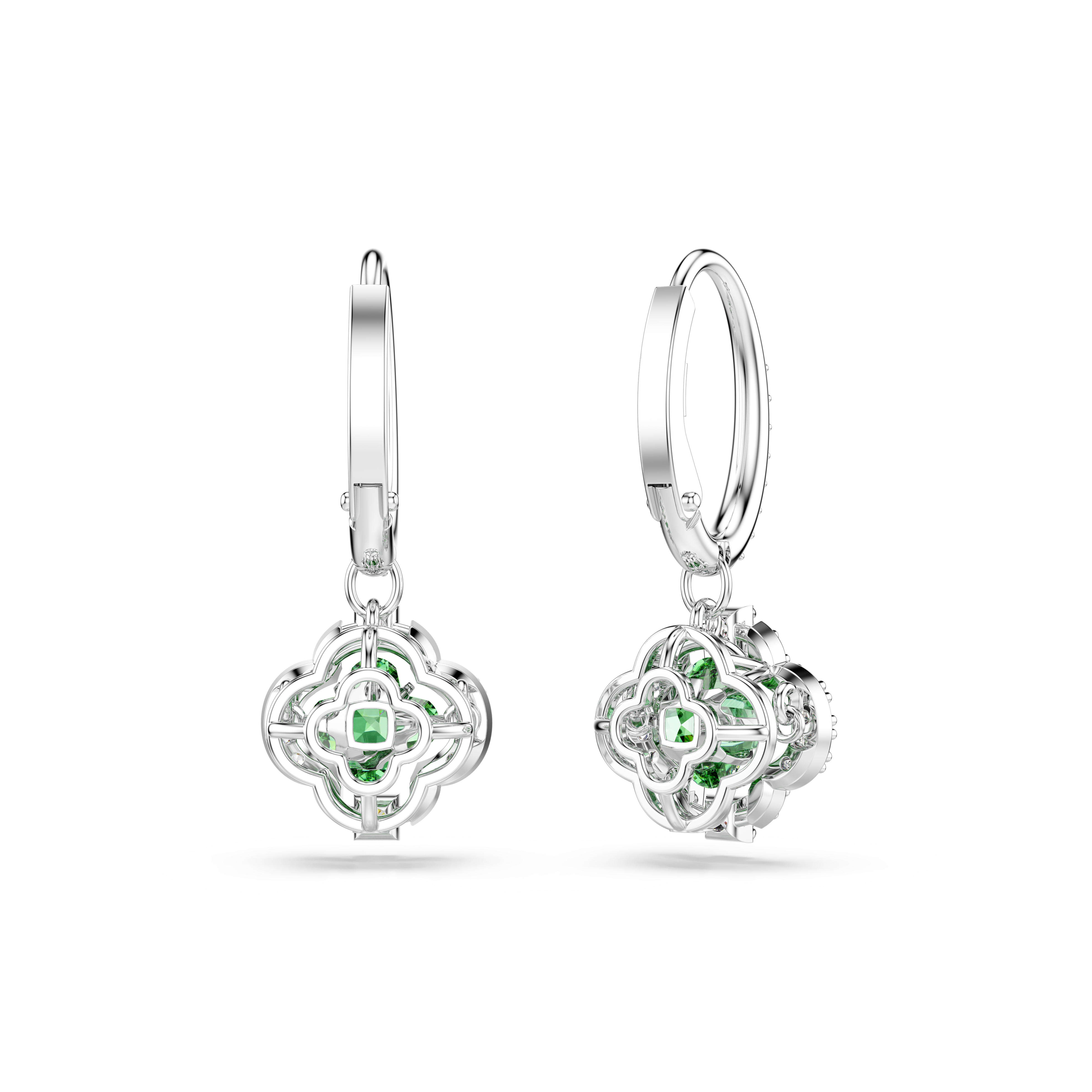 Drop earrings, Mixed cuts, Green, Rhodium plated Una Angelic Swarovski 4