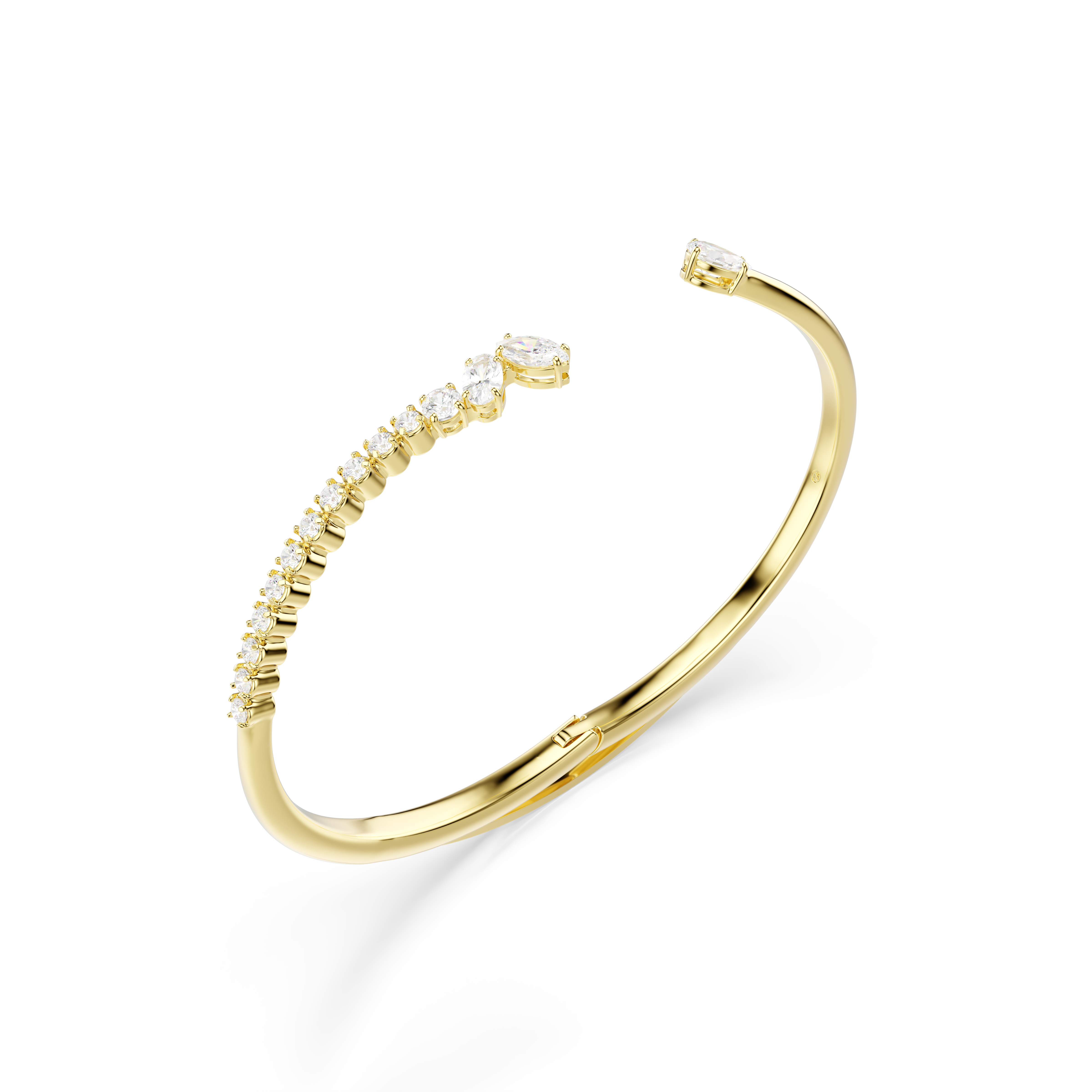 Bangle, Mixed cuts, White, 18K gold finish Mesmera Swarovski 3