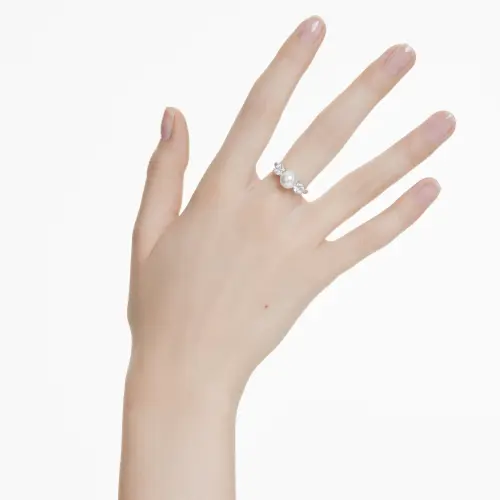 Ring, Crystal pearl, Round cut, White, Rhodium plated Matrix Swarovski