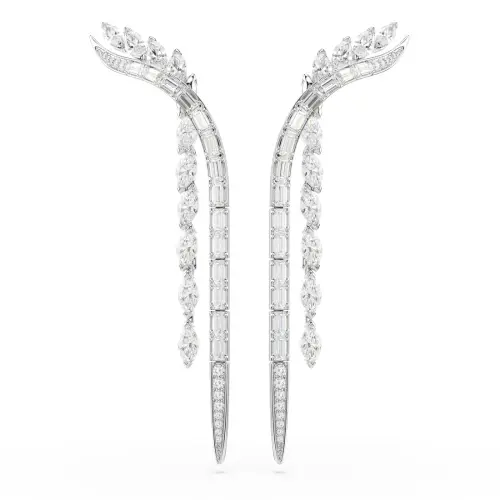 Earrings, Mixed cuts, White, Rhodium plated Mesmera Swarovski