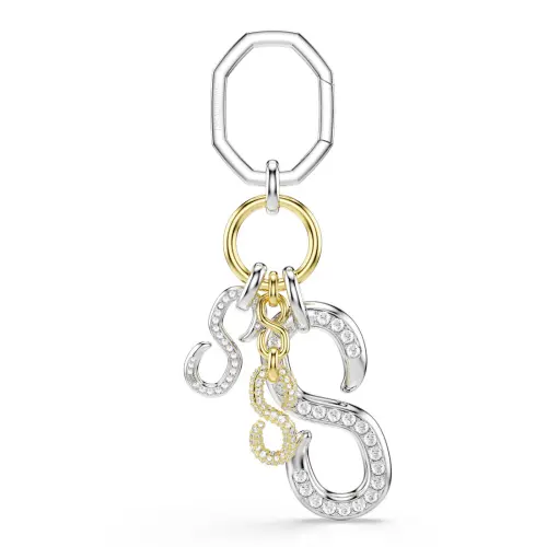 Bag charm, Round cut, White, Mixed metal finish Dextera Swarovski