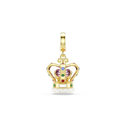 Crown charm, Mixed cuts, Multicolored, Gold-tone plated