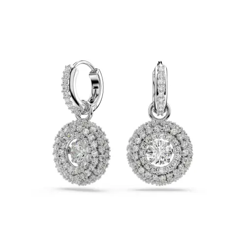 Серьги-подвески, Круглая огранка, Белые, Родиевое покрытие Sublima Swarovski
