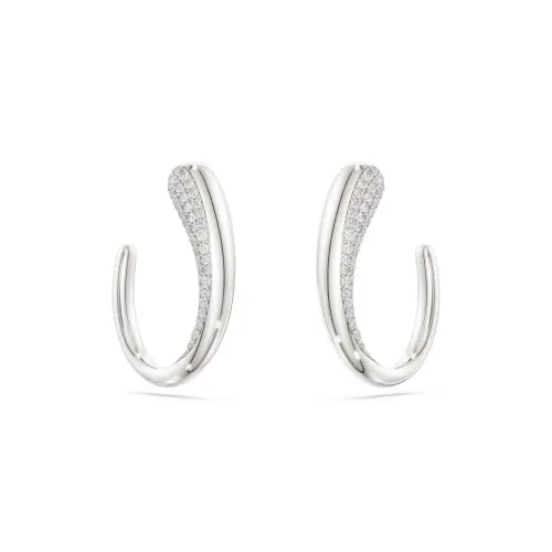 Hoop earrings, Round cut, White, Sterling silver Classica Swarovski