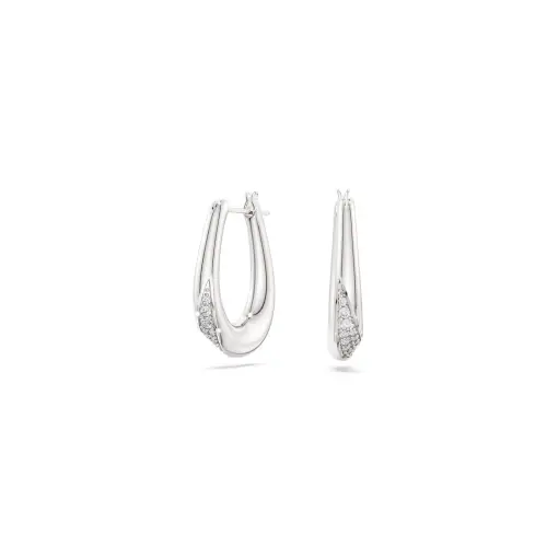 Hoop earrings, Round cut, White, Sterling silver Classica Swarovski