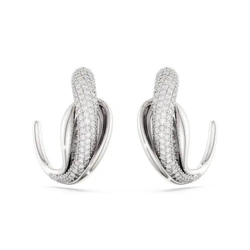 Hoop earrings, Statement, Round cut, White, Sterling silver Classica Swarovski