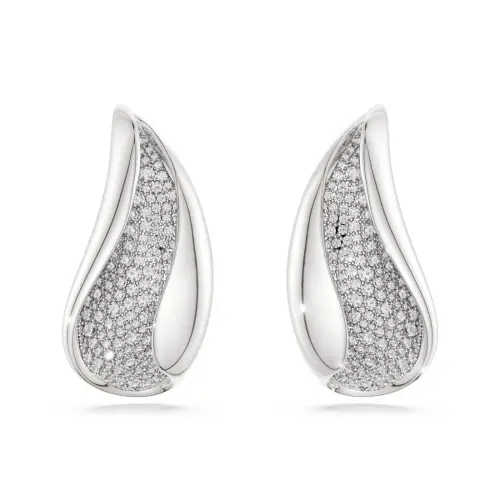 Clip earrings, Statement, Round cut, White, Sterling silver Classica Swarovski