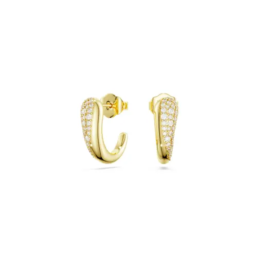 Hoop earrings, Round cut, White, Sterling silver, 18K gold finish Classica Swarovski