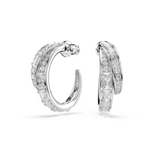 Hoop earrings, Mixed cuts, White, Rhodium plated Vienna Swarovski