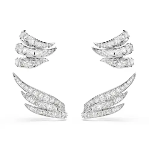 Ear cuffs, Mixed cuts, Swan, White, Rhodium plated The Vienna Collection Swarovski