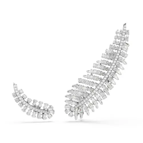 Серьги, Разные огранки, Перо, Белые, Родиевое покрытие The Vienna Collection Swarovski