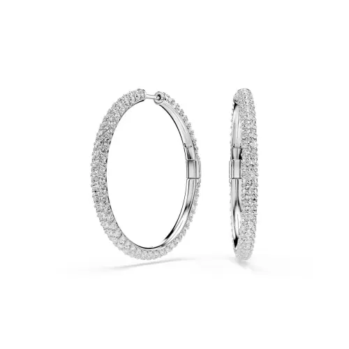 Hoop earrings, Round cut, White, Rhodium plated Dextera Swarovski