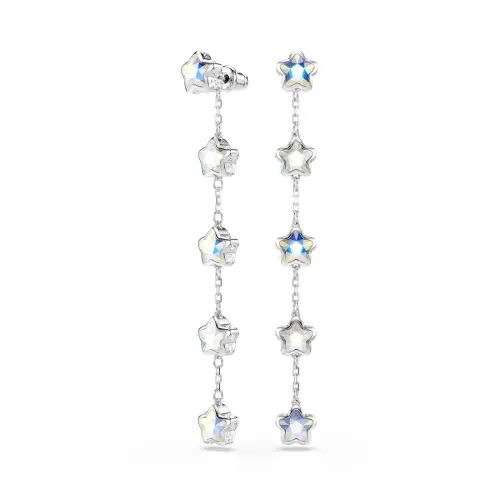 Серьги, Разные огранки, Звезда, Белые, Родиевое покрытие Chroma Swarovski