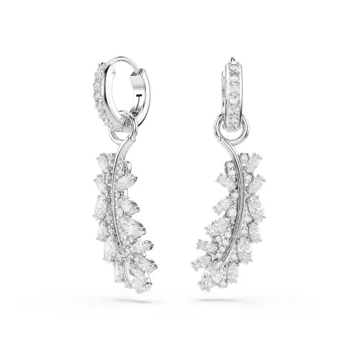 Серьги, Разные огранки, Перо, Белые, Родиевое покрытие Vienna Swarovski