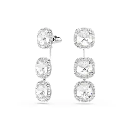 Серьги, Огранка «подушка», Белые, Родиевое покрытие Una Swarovski