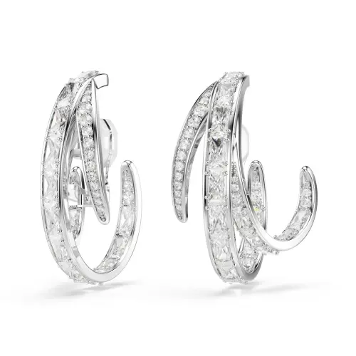 Clip earrings, Mixed cuts, White, Rhodium plated The Vienna Collection Swarovski