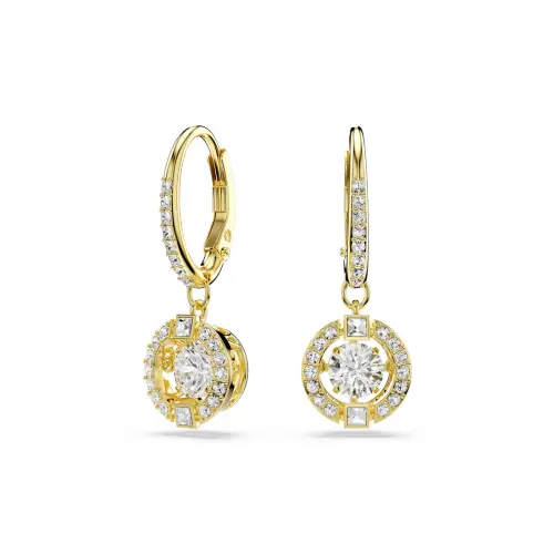 Серьги-подвески, Круглая огранка, Белые Una Swarovski