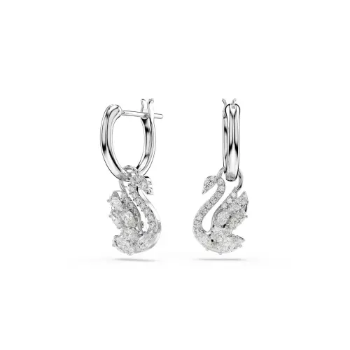 Серьги-подвески, Разные огранки, Лебедь, Белые, Родиевое покрытие Swan Swarovski