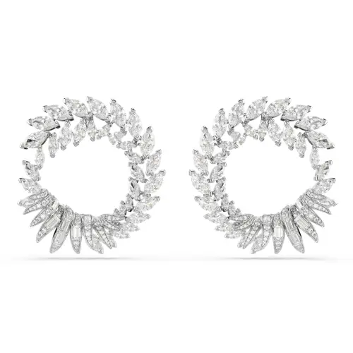 Hoop earrings, Marquise cut, White, Rhodium plated Mesmera Swarovski