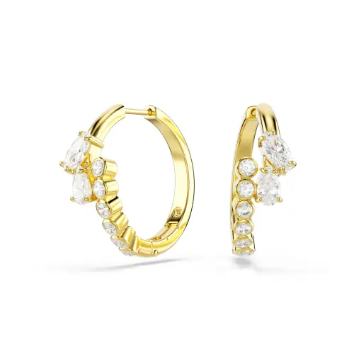 Hoop earrings, Mixed cuts, White, 18K gold finish Mesmera Swarovski