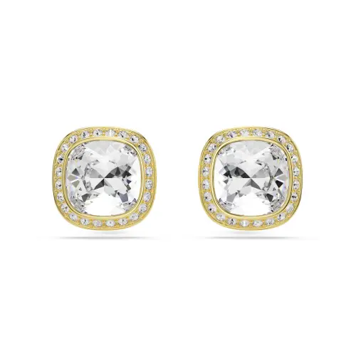 Stud earrings, Cushion cut, White, 18K gold finish Una Swarovski