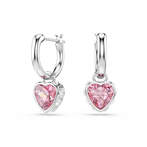 Серьги-подвески, Сердце, Розовые, Родиевое покрытие Chroma Swarovski