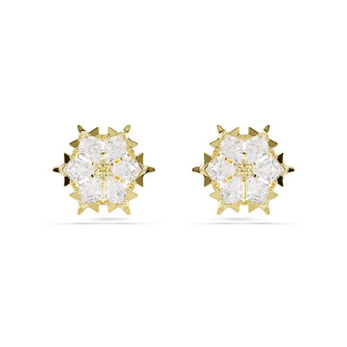 Stud earrings, Mixed cuts, Snowflake, White, 18K gold finish Magic Swarovski