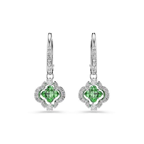 Серьги-подвески, Разные огранки, Зеленые, Родиевое покрытие Una Angelic Swarovski