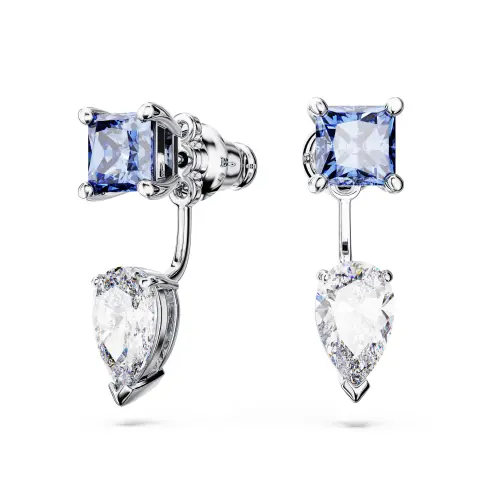 Earringjackets, Mixed cuts, Detachable, Blue, Rhodium plated