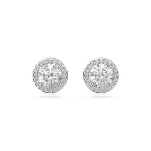 Серьга-гвоздик, Кристалл круглой огранки, Паве, Белый, Родиевое покрытие Una Swarovski