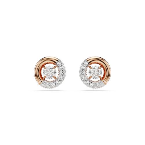Stud earrings, Round cut, White, Rose gold-tone plated Dextera Swarovski