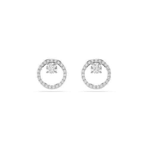 Stud earrings, Round cut, White, Rhodium plated Constella Swarovski