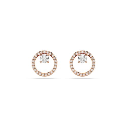 Stud earrings, Round cut, White, Rose gold-tone plated Constella Swarovski