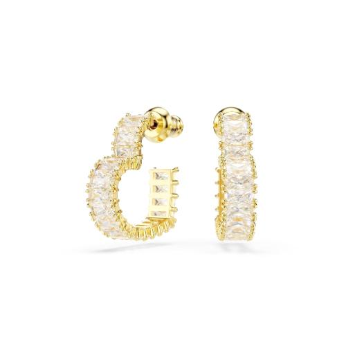 Hoop earrings, Baguette cut, Heart, White, Gold-tone plated Matrix Swarovski