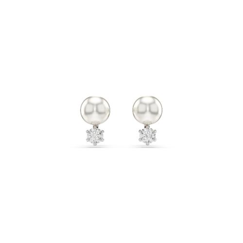 Stud earrings, Crystal pearl, Round cut, White, Rhodium plated Matrix Swarovski