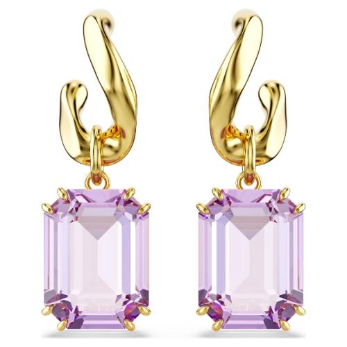 Drop earrings, Octagon cut, Purple, Gold-tone plated Millenia Swarovski