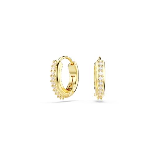 Hoop earrings, Round cut, White, Gold-tone plated Matrix Swarovski