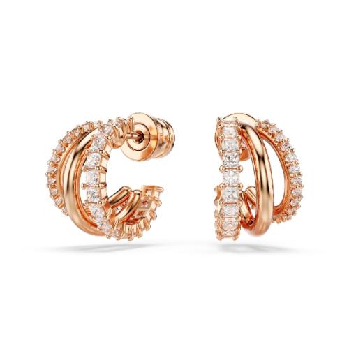 Hoop earrings, Mixed cuts, White, Rose gold-tone plated Hyperbola Swarovski